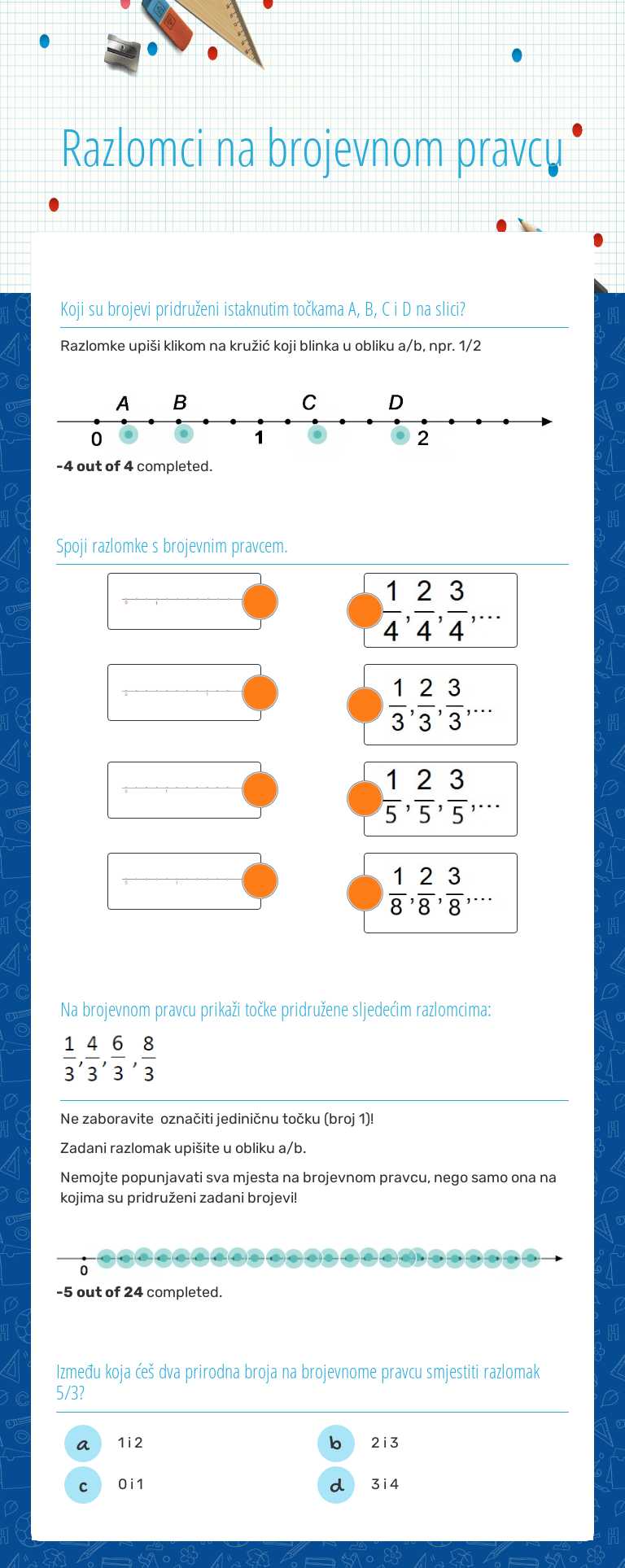 Razlomci na brojevnom pravcu worksheet preview image