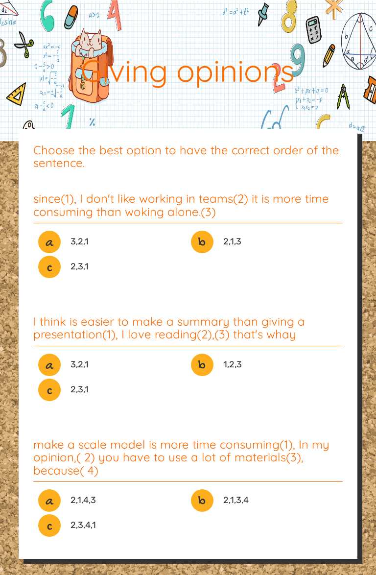 Giving opinions worksheet preview image