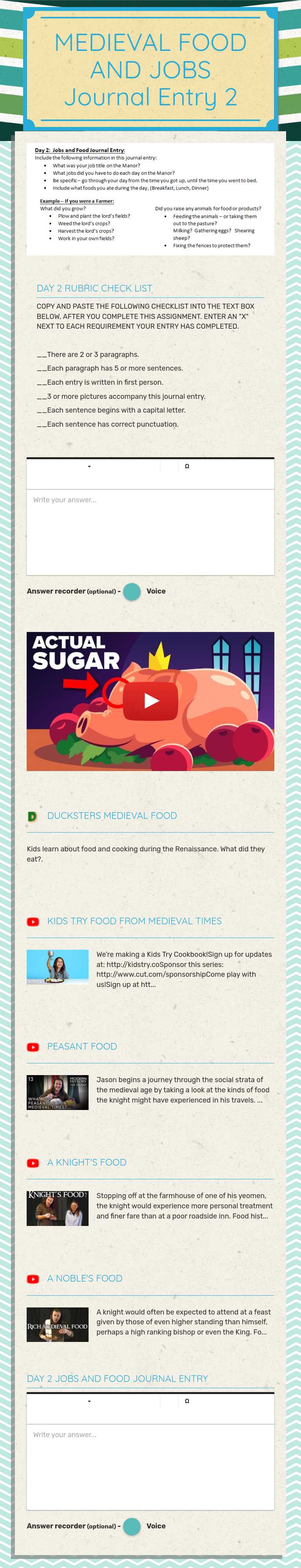 MEDIEVAL FOOD AND JOBS
Journal Entry 2 worksheet preview image