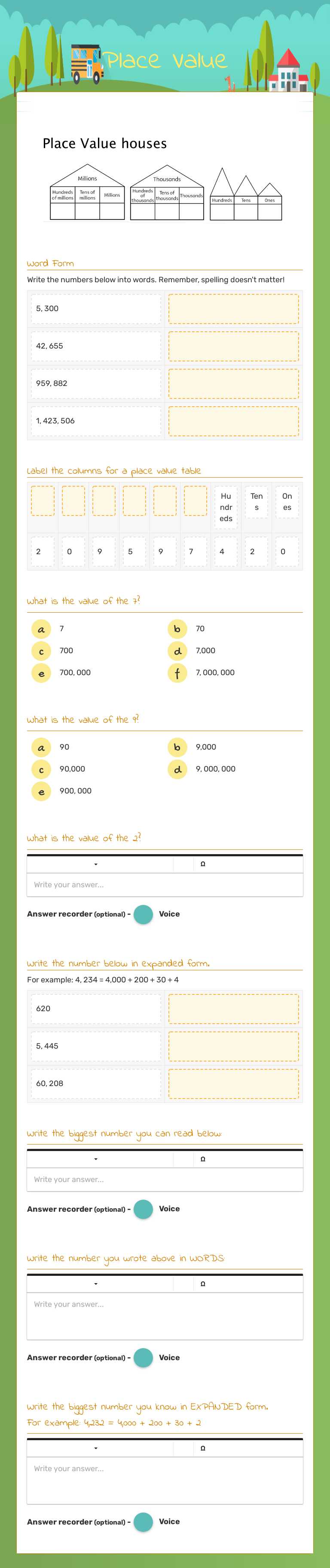 Place Value worksheet preview image