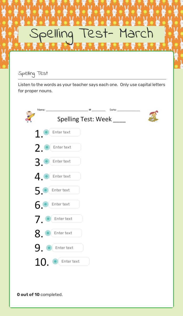Spelling Test- March worksheet preview image