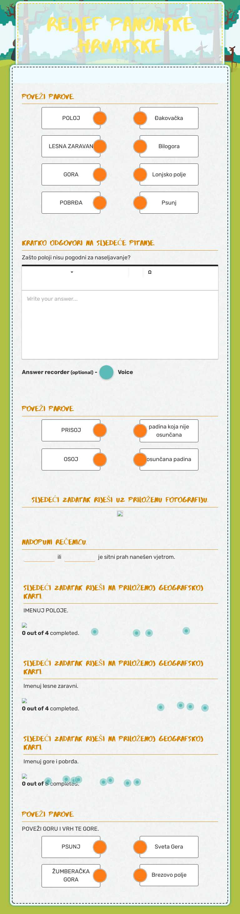Reljef Panonske Hrvatske worksheet preview image