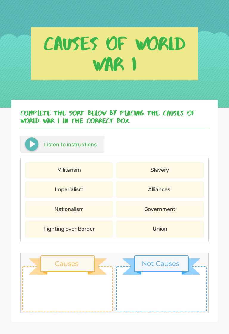 Causes of World War I worksheet preview image