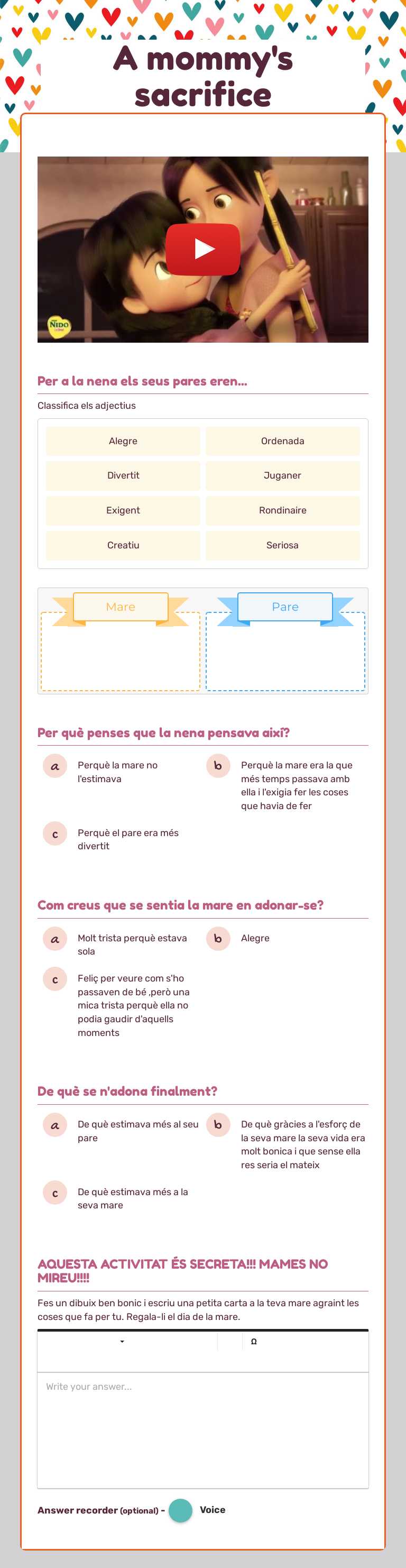 A mommy's sacrifice Grade 2 worksheet preview