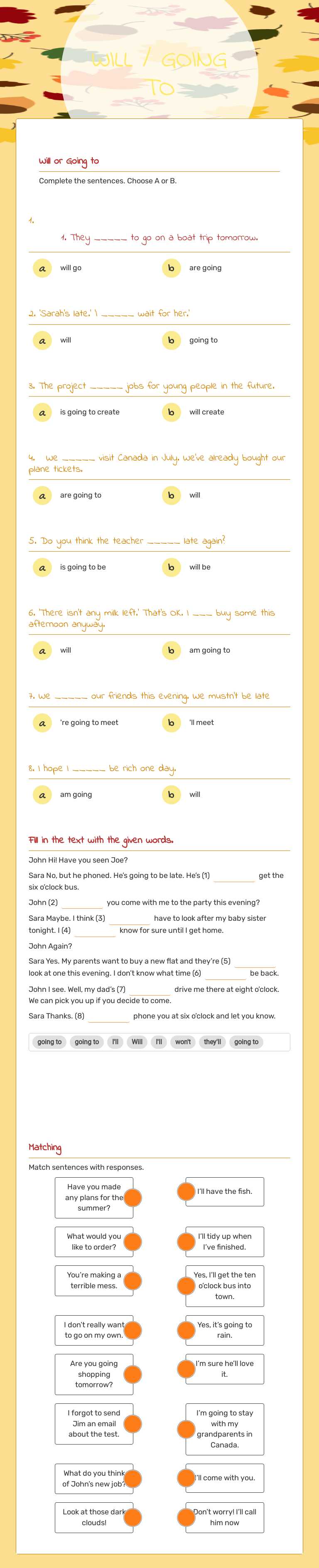 WILL / GOING TO worksheet preview image