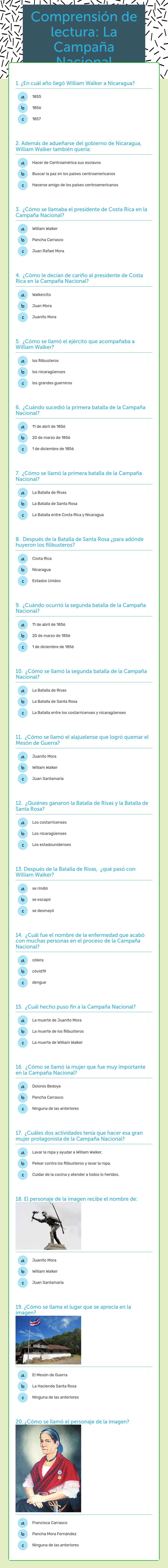 Comprensión de lectura: La Campaña Nacional worksheet preview image