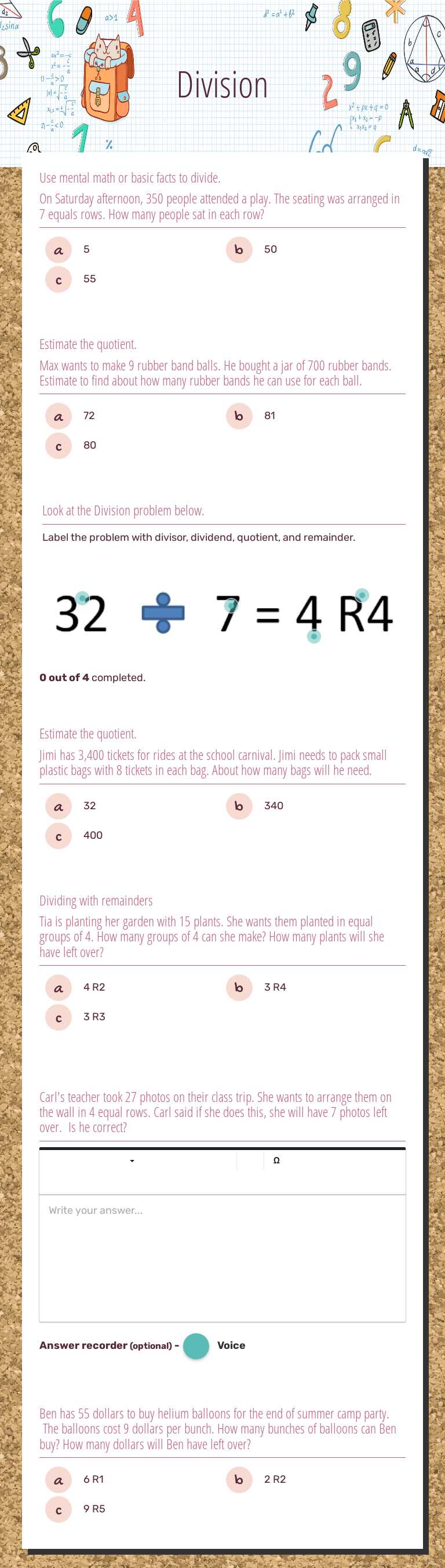 Division worksheet preview image