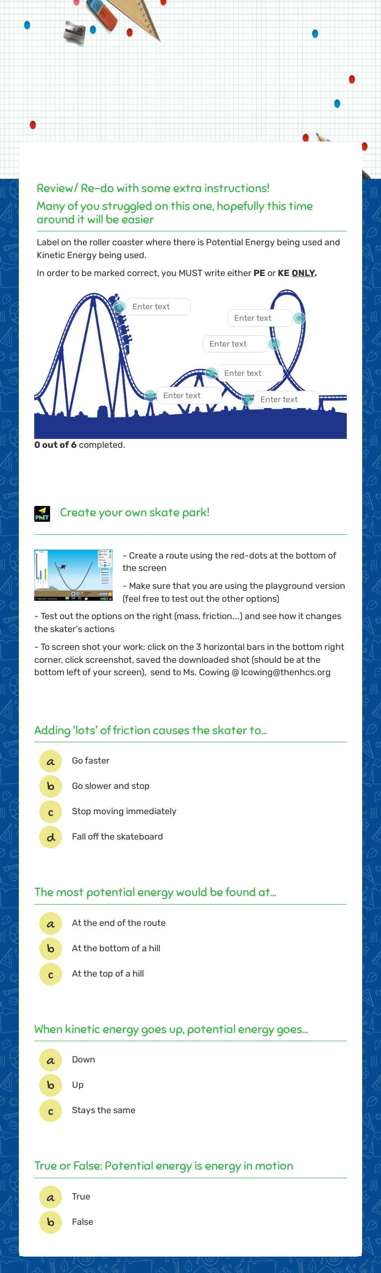 Potential and Kinetic Energy Continued worksheet preview image
