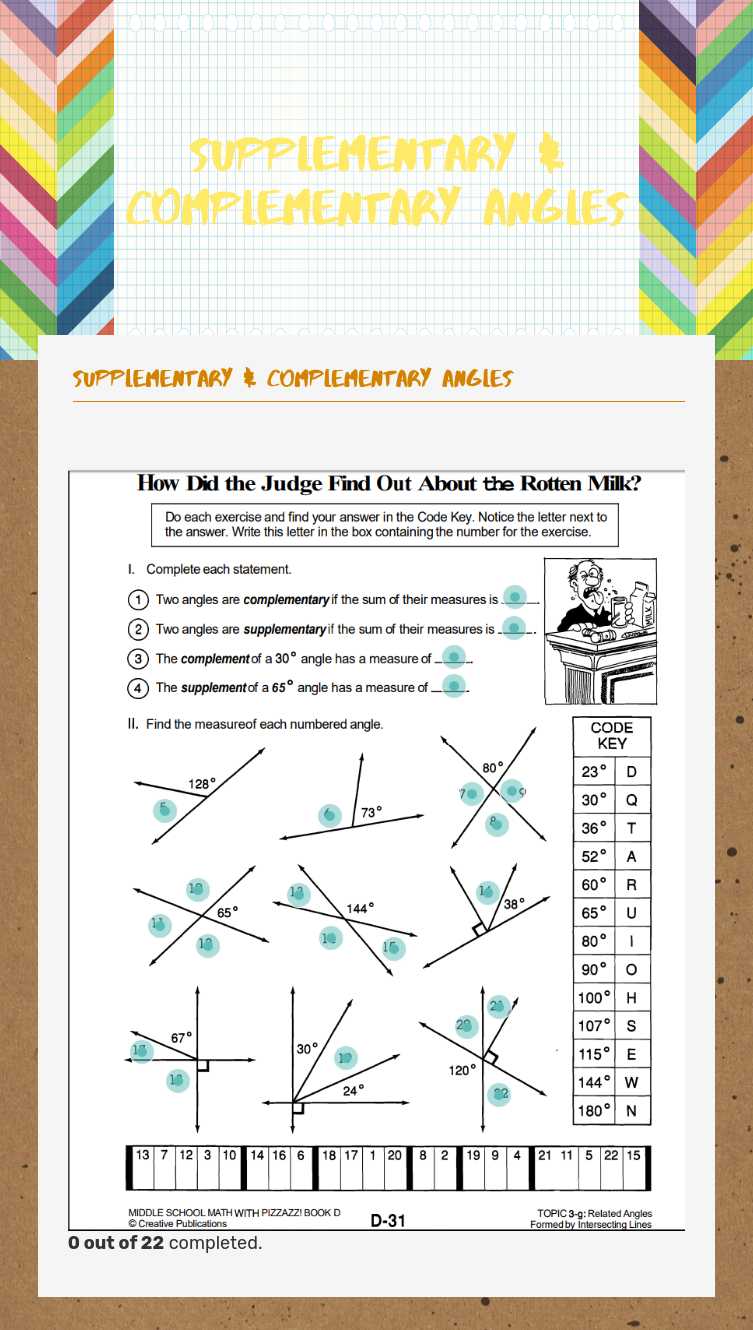 Supplementary & Complementary Angles worksheet preview image
