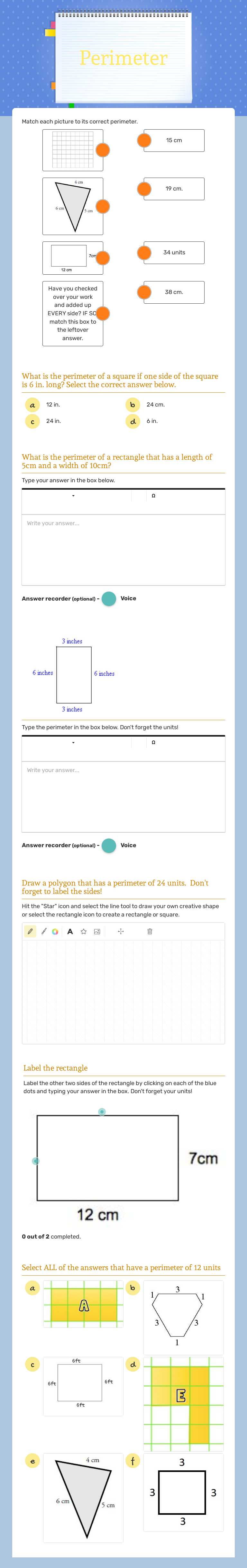 Perimeter worksheet preview image