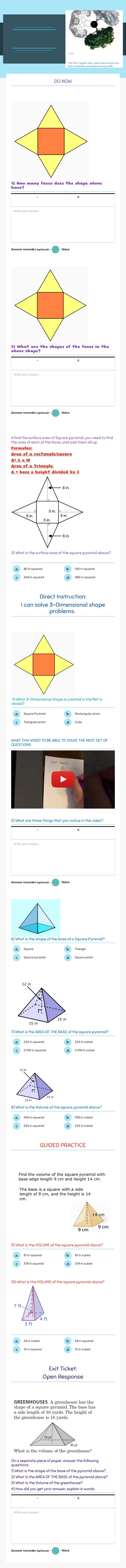 Volume of pyramids #2 worksheet preview image
