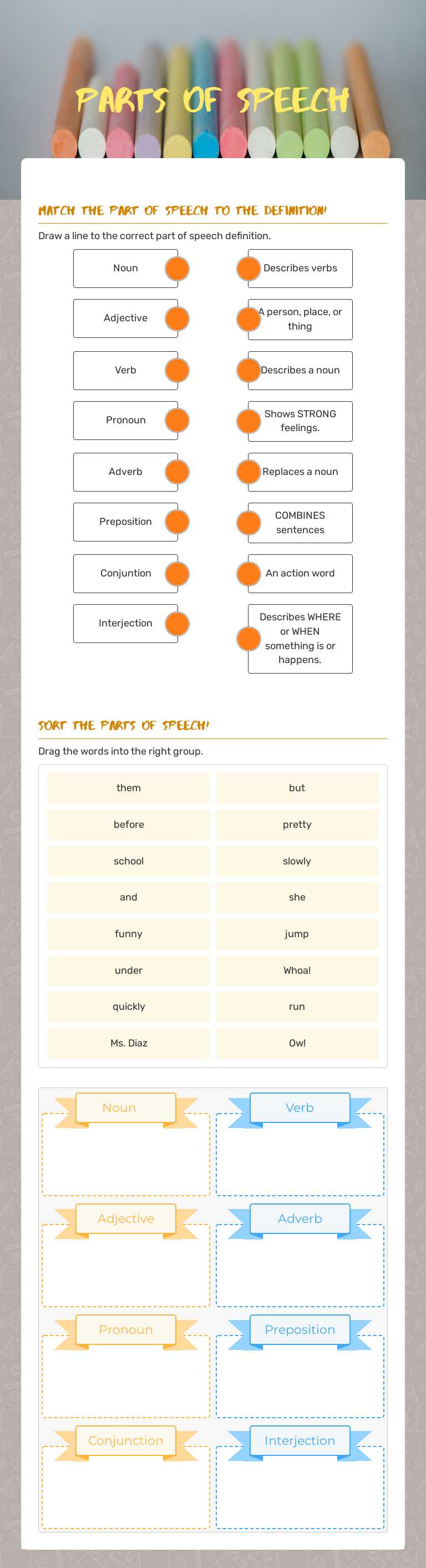 Parts of Speech worksheet preview image