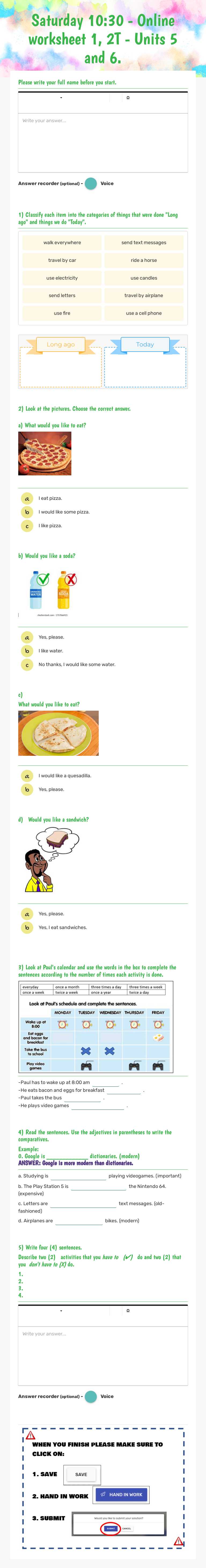 Saturday 10:30 - Online worksheet 1, 2T - Units 5 and 6. worksheet preview image