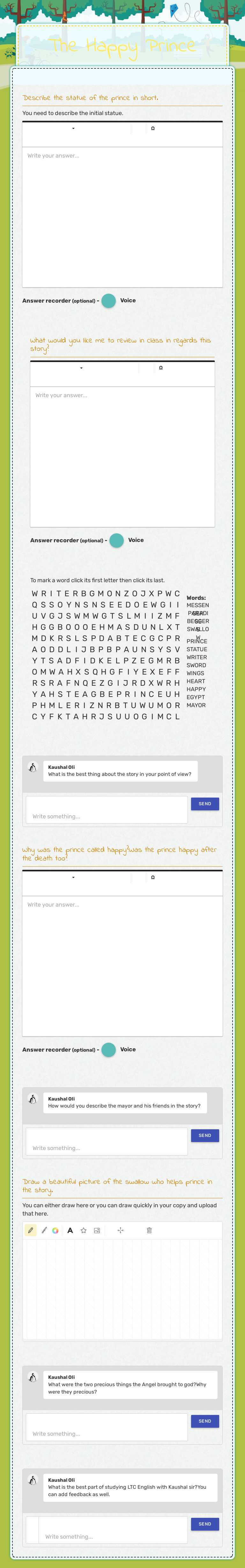 The Happy Prince worksheet preview image