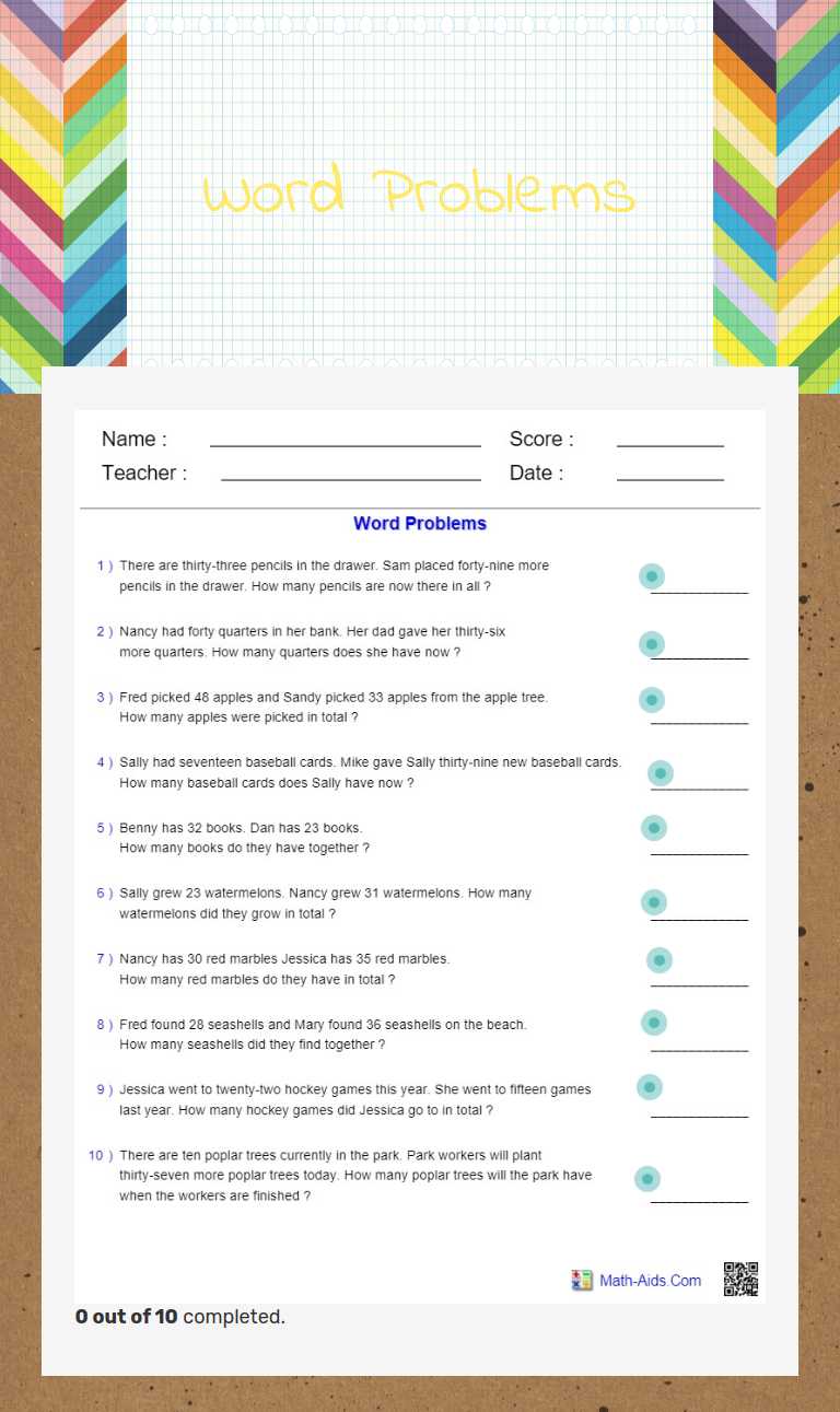 Word Problems Grade 3 worksheet preview