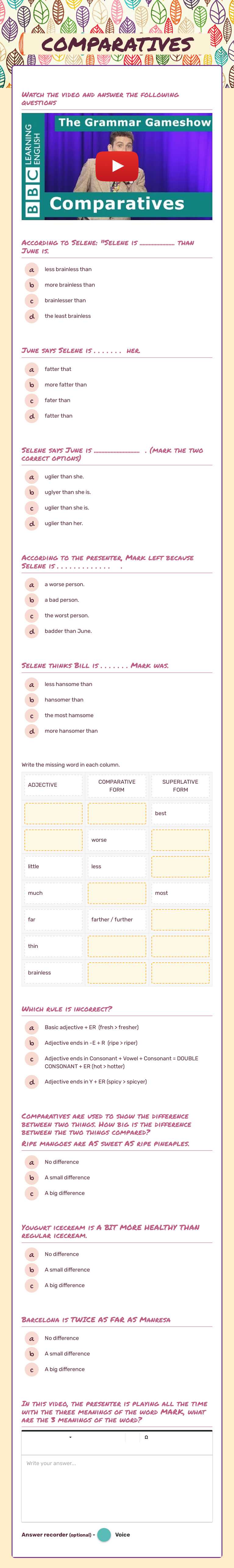 COMPARATIVES worksheet preview image