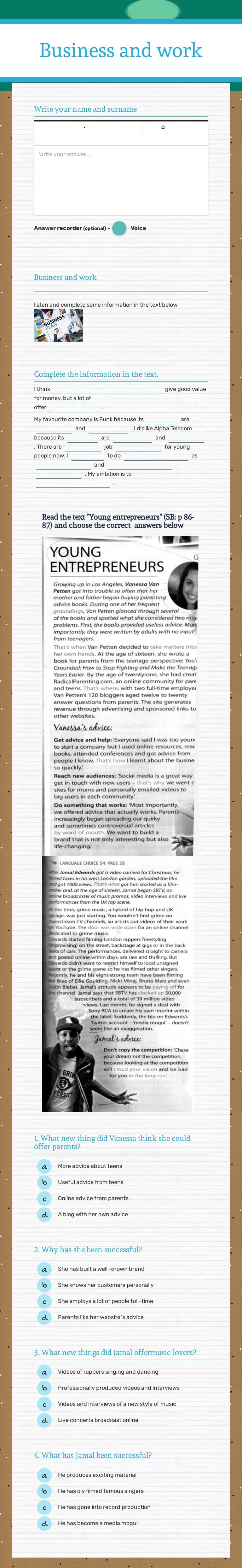 Business and work worksheet preview image