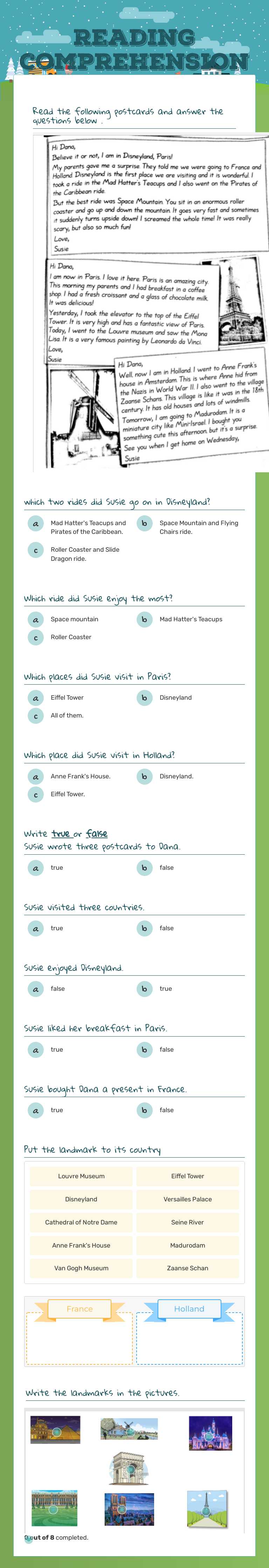 Reading comprehension Grade 3 worksheet preview
