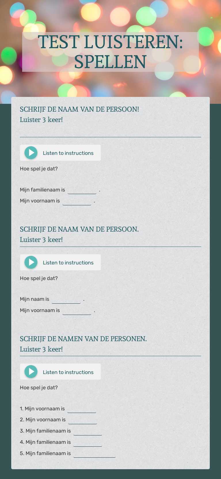 TEST LUISTEREN: SPELLEN worksheet preview image