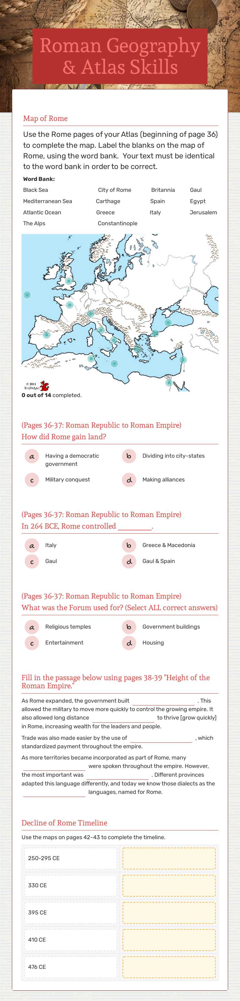 Roman Geography & Atlas Skills worksheet preview image