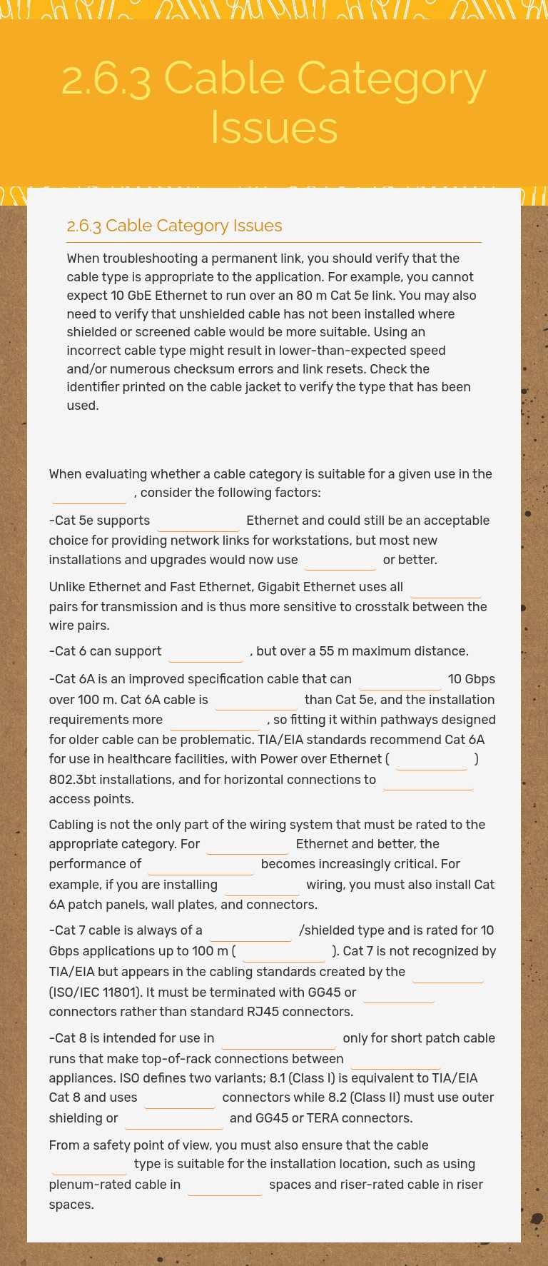 2.6.3 Cable Category Issues worksheet preview image