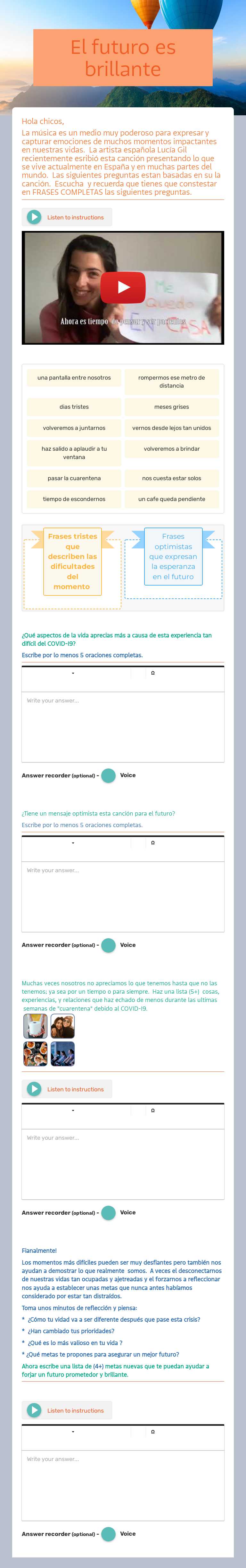 El futuro es brillante Grade 11 worksheet preview