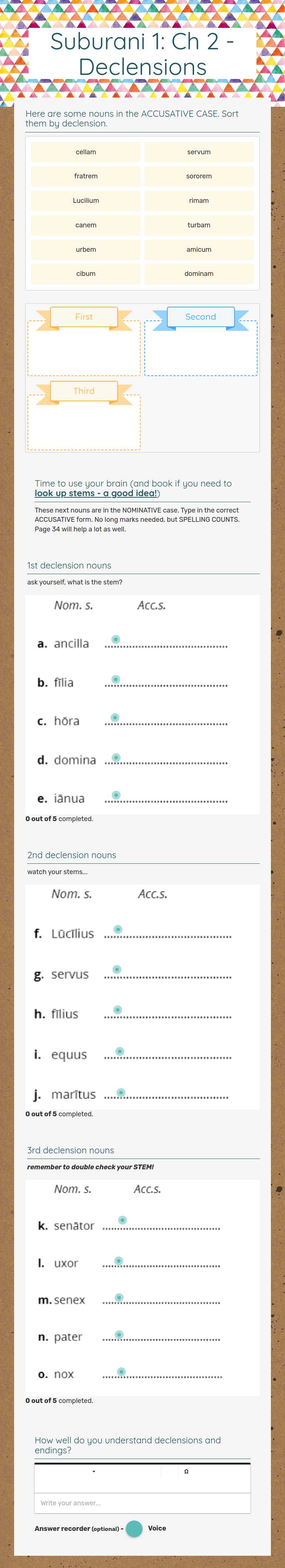 Suburani 1: Ch 2 - Declensions worksheet preview image