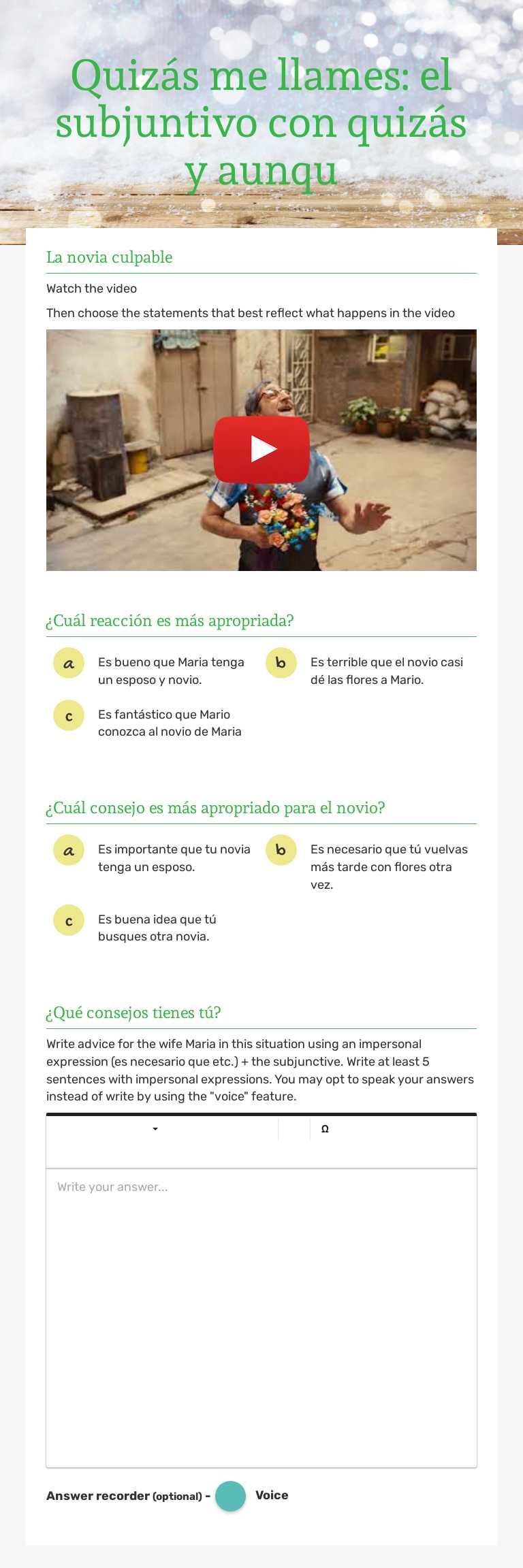 Quizás me llames: el subjuntivo con quizás y aunqu worksheet preview image