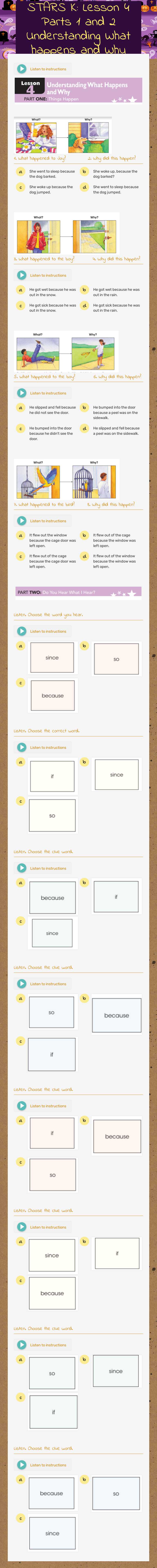 STARS K: Lesson 4 Parts 1 and 2 Understanding What happens and Why worksheet preview image