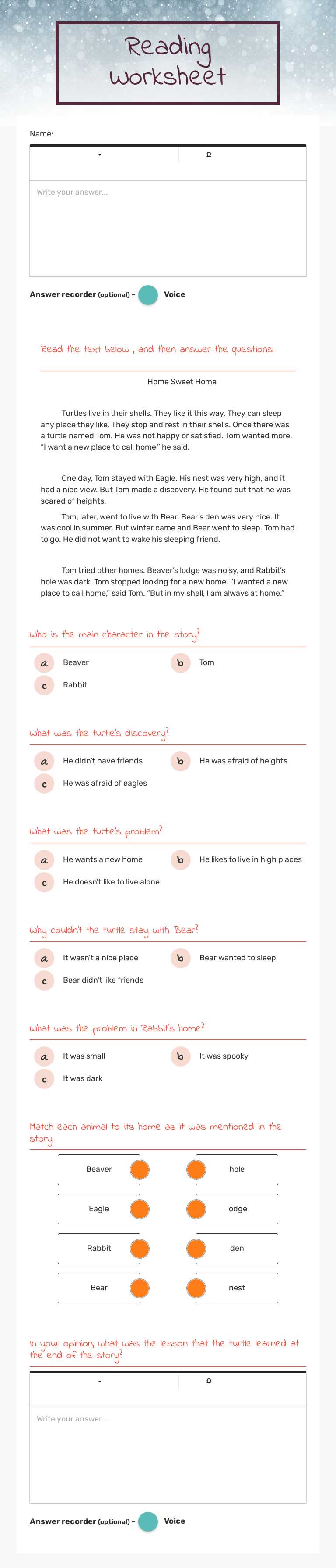 Reading Worksheet worksheet preview image