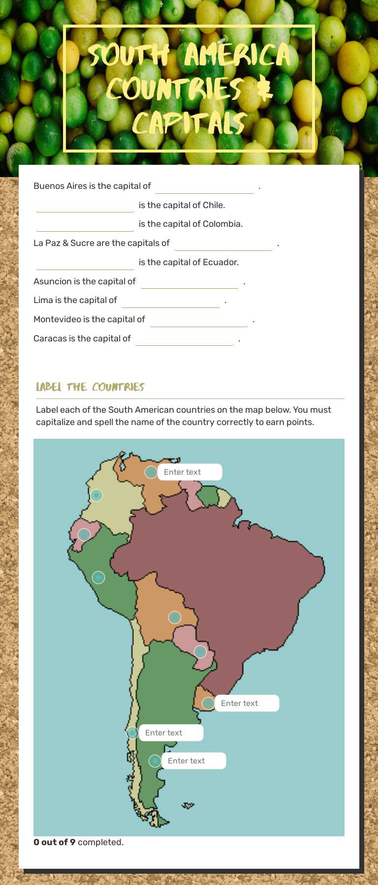 South America Countries & Capitals worksheet preview image
