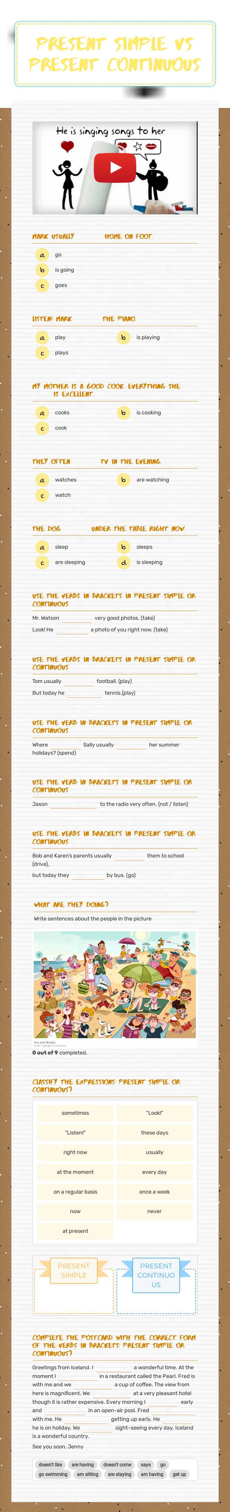PRESENT simple vs 
present continuous worksheet preview image