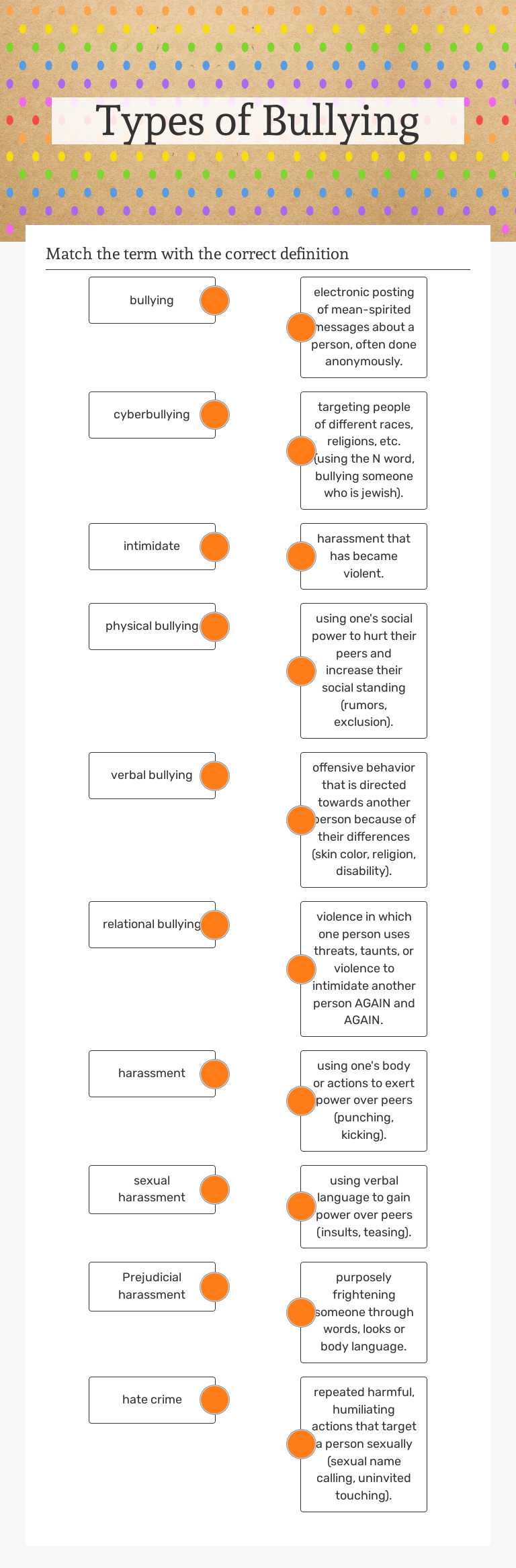 Types of Bullying worksheet preview image