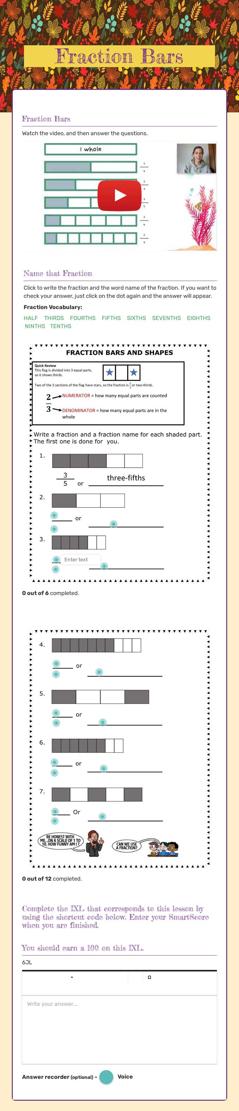 Fraction 
Bars Grade 3 worksheet preview