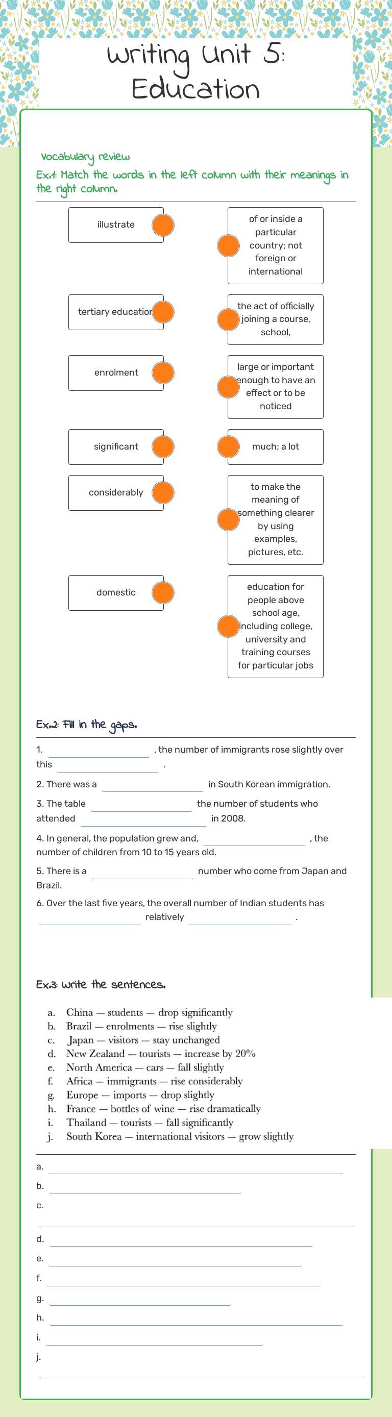 Writing Unit 5: Education worksheet preview