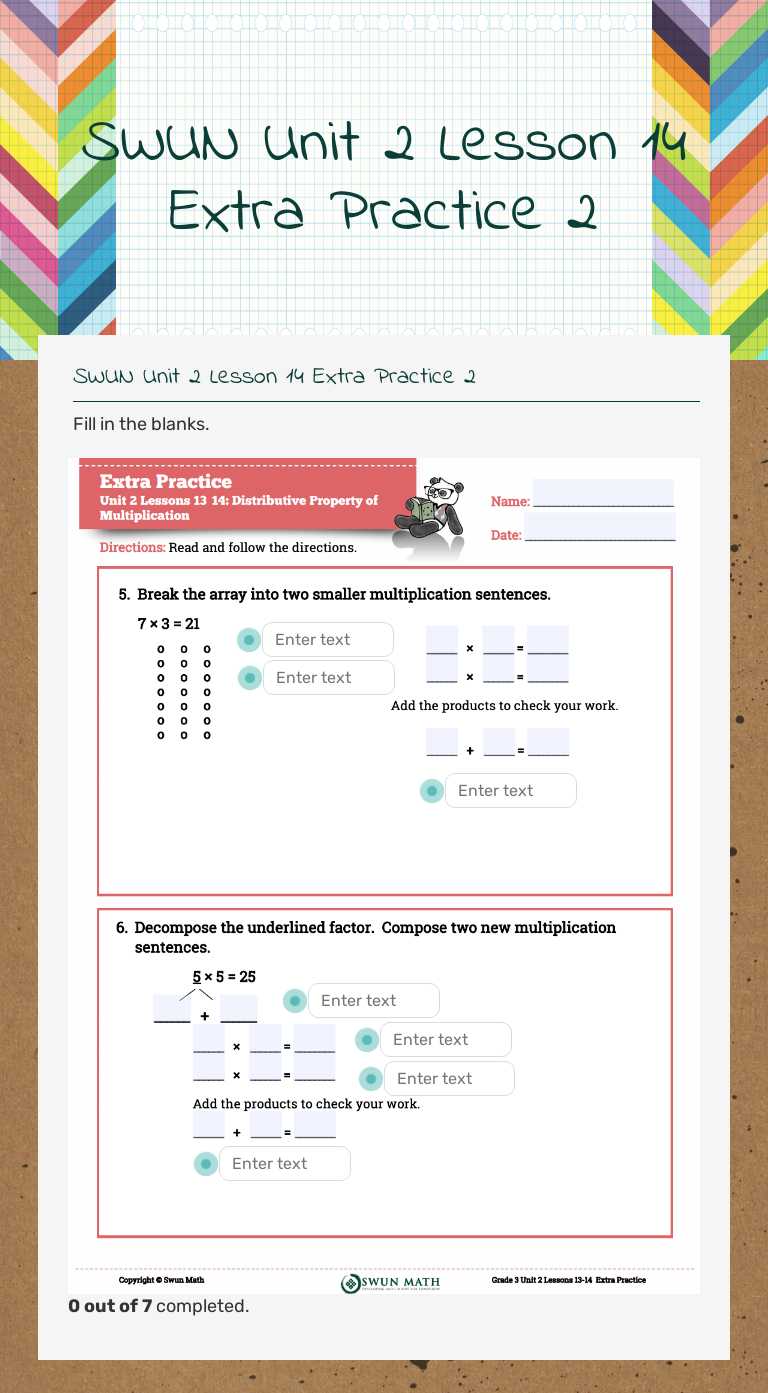 SWUN Unit 2 Lesson 14 Extra Practice 2 Grade 3 worksheet preview