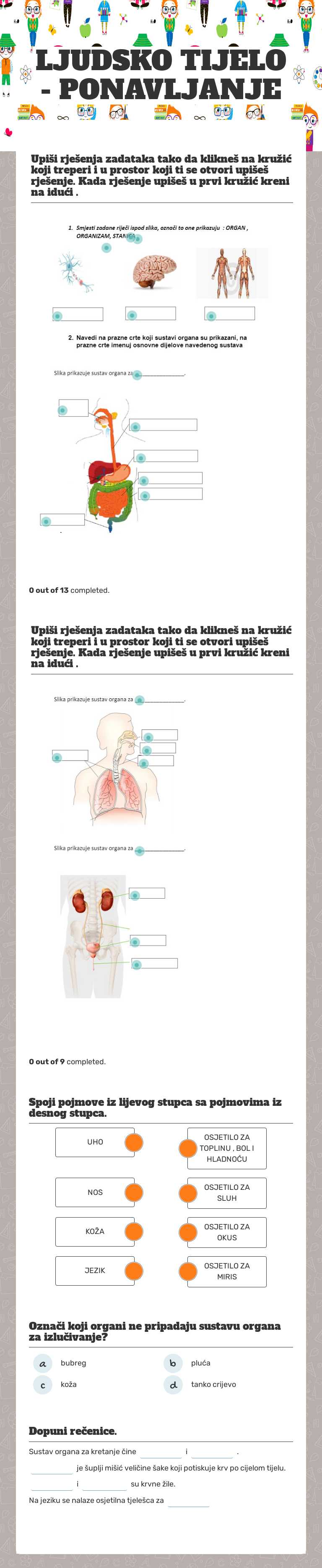 LJUDSKO TIJELO - PONAVLJANJE Grade 4 worksheet preview