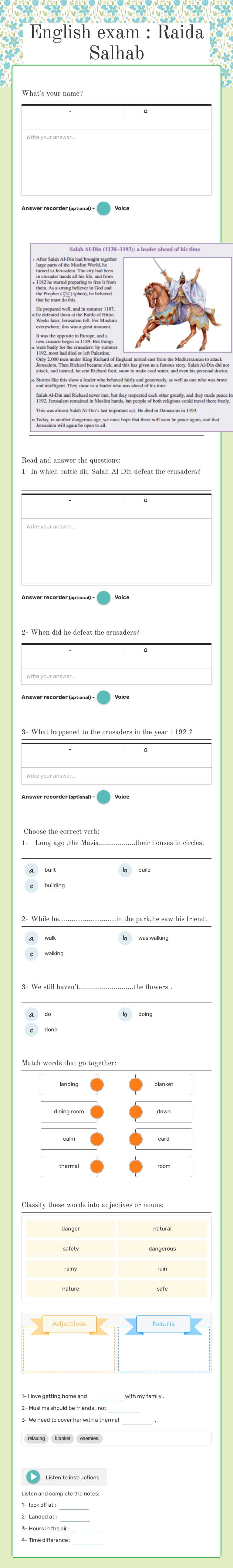 English exam : Raida Salhab Grade 9 worksheet preview