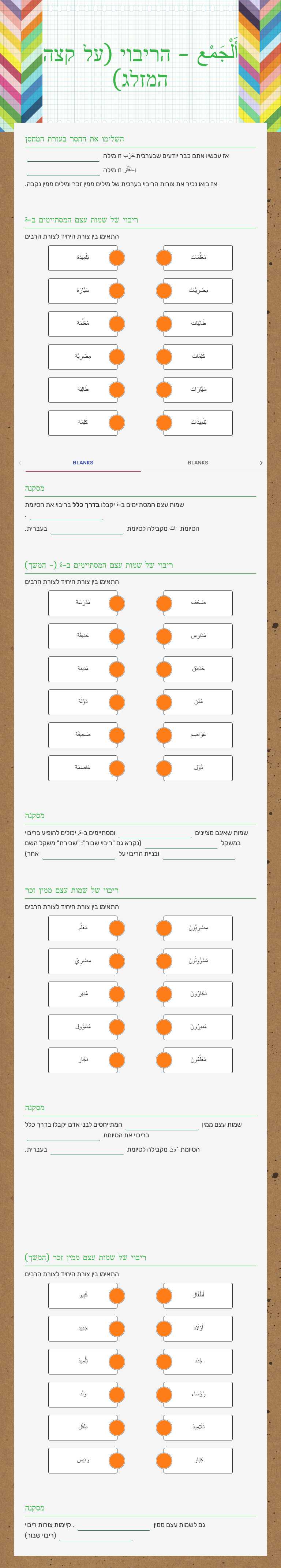 أَلْجَمْع - הריבוי (על קצה המזלג) worksheet preview image