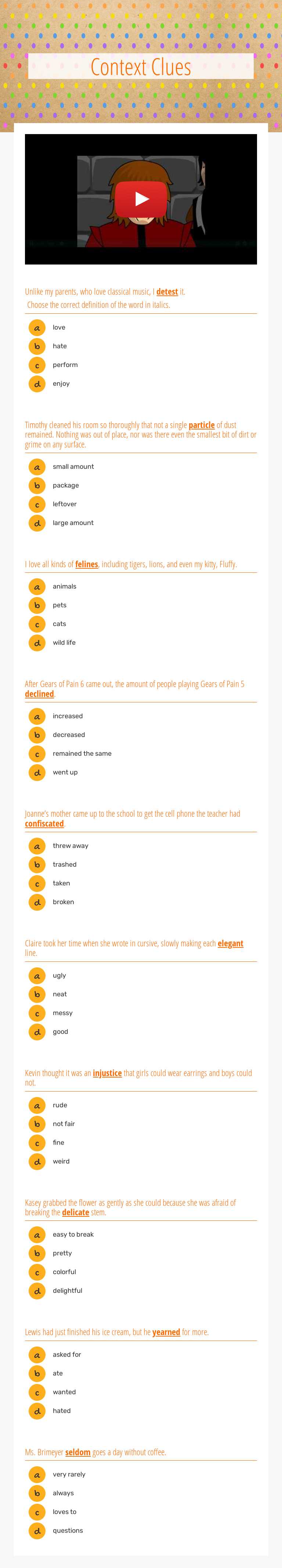 Context Clues worksheet preview image