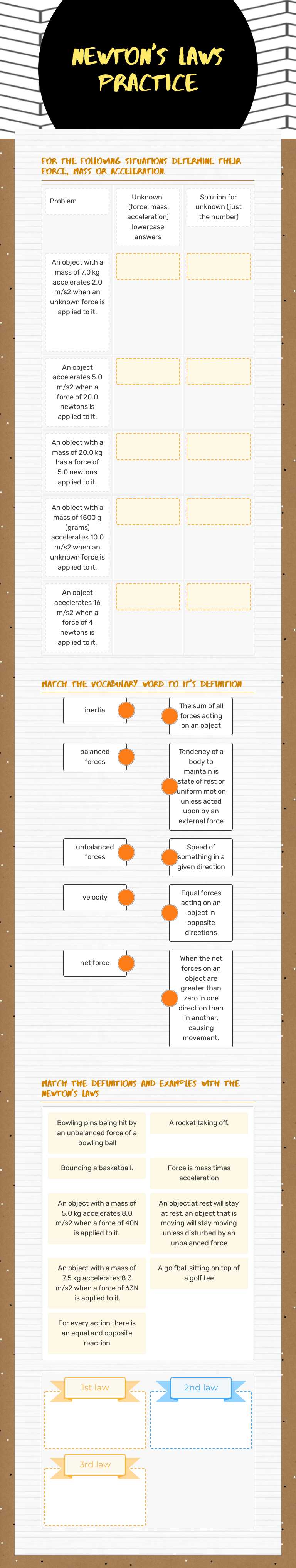 Newton's laws practice worksheet preview image