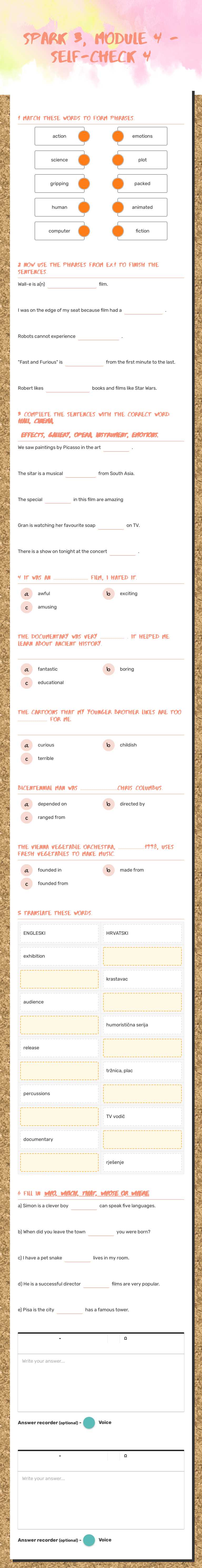 spark 3, module 4 - self-check 4 Grade 7 worksheet preview