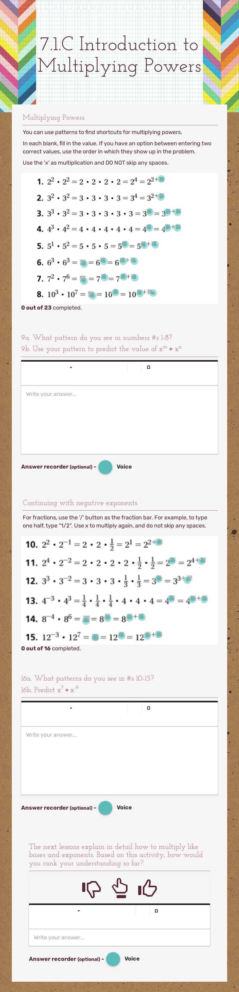 7.1.C Introduction to Multiplying Powers worksheet preview image