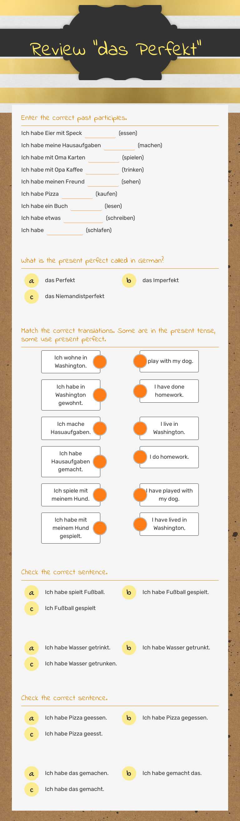 Review "das Perfekt" Grade 9 worksheet preview