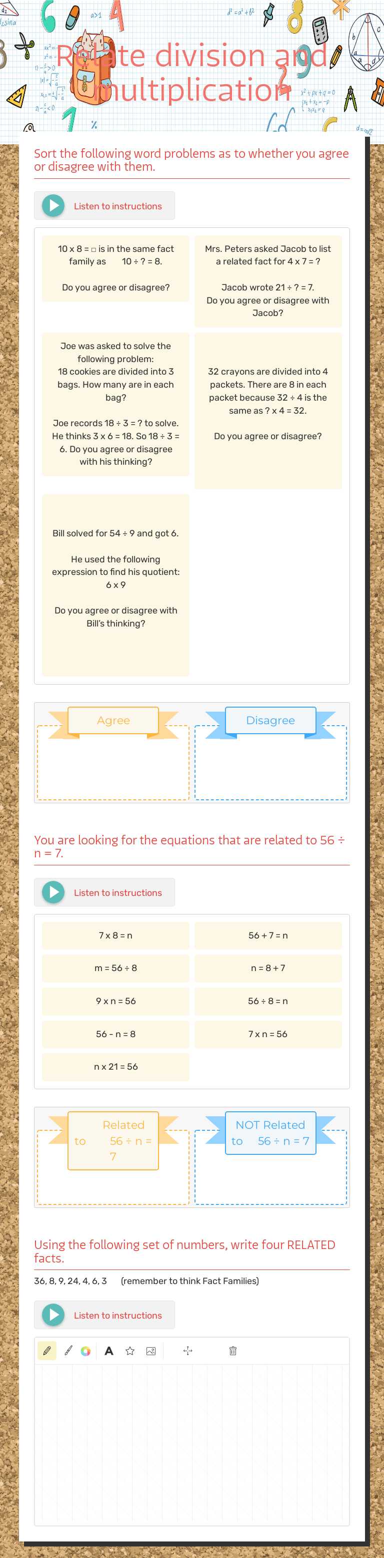 Relate division and multiplication worksheet preview image