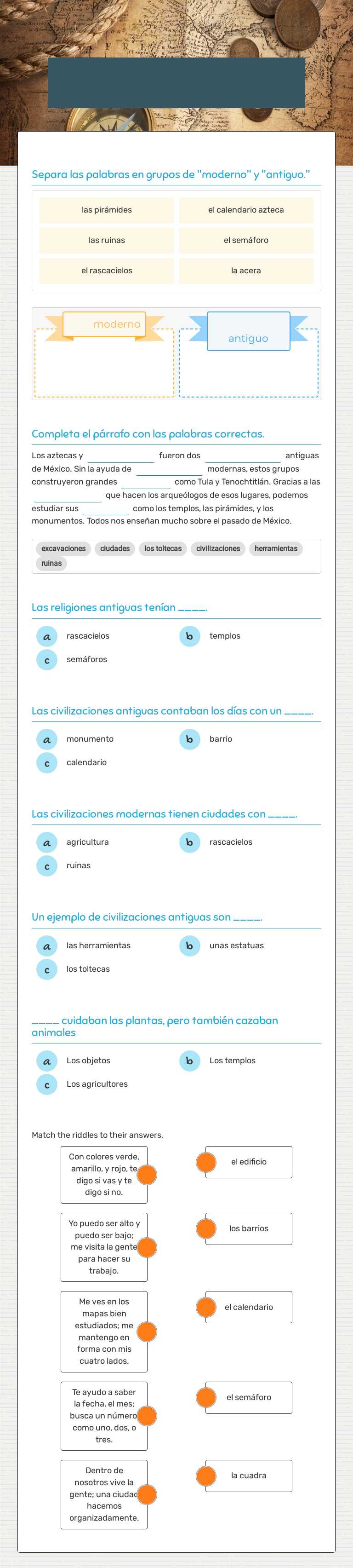 México moderno y antiguo worksheet preview image