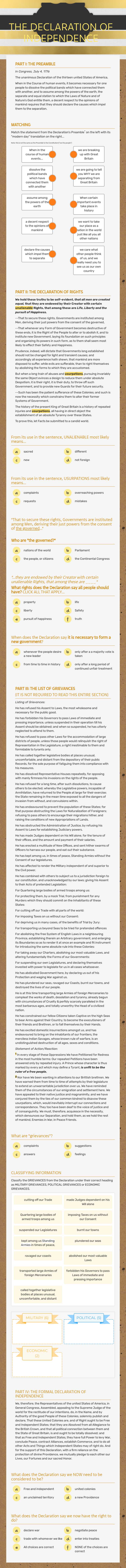 THE DECLARATION OF INDEPENDENCE worksheet preview image