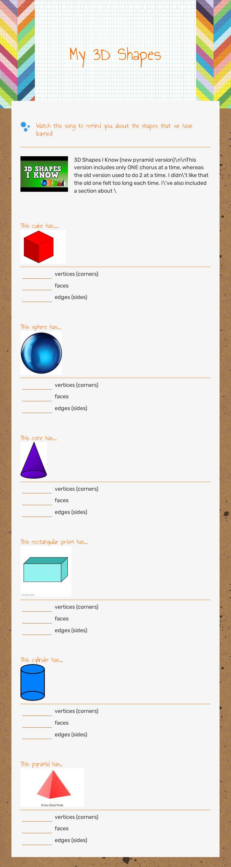 My 3D Shapes Grade 1 worksheet preview