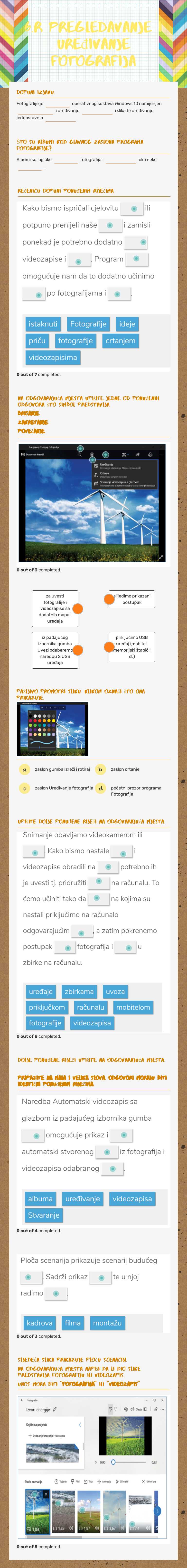 6.r Pregledavanje i uređivanje fotografija Grade 6 worksheet preview