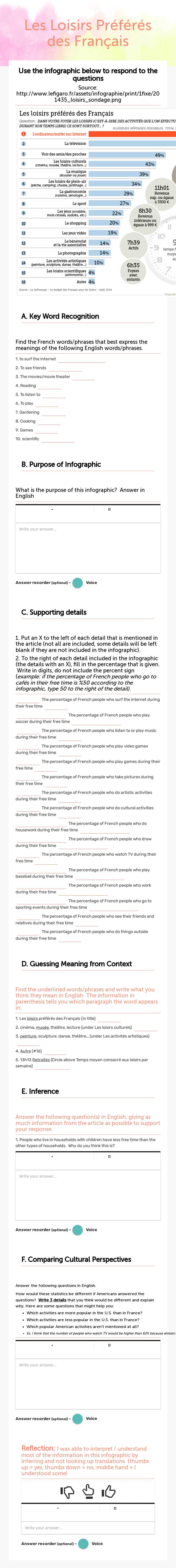 Les Loisirs Préférés des Français worksheet preview image